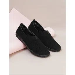 Sherrif Shoes Women Black Perforated Slip-On Loafers-image-0
