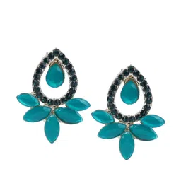 PUJVI Artificial Stones Studded and Beaded Floral Shaped Drop Earrings-picture-41