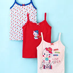 Bodycare Sleeveless Slips Kitty Print Pack of 3 - Peach White & Red-image-54