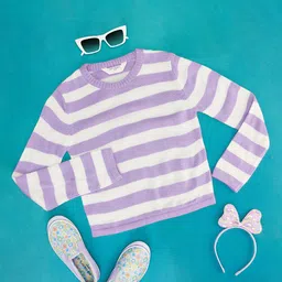 Pantaloons Junior Full Sleeves Striped Designed Pullovers - Off White-picture-29