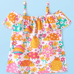 Babyhug Cotton Knit Off Shoulder Sleeves  Top Floral Print- White-picture-17