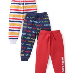 Babyhug 100% Cotton Knit Full Length Lounge Pants with Stripes & Text Print Pack of 3 - Multicolour-picture-35