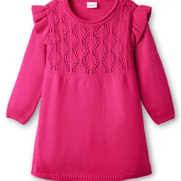 Babyhug Knit Full Sleeves Woollen Dress With Frill Detailing - Fuchsia-picture-18