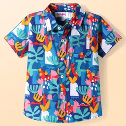 Babyhug Cotton Woven Half Sleeves Shirt With Sea Life Theme Print - Blue-picture-12
