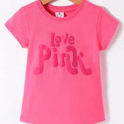 Smarty Girls Cotton Knit Half Sleeves T-Shirt with Love Pink Print - Dark Pink-picture-27