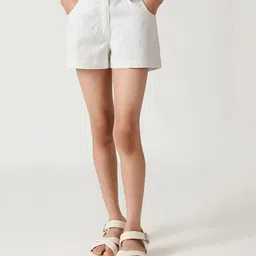 One Friday 100% Cotton Solid Shorts - Off White-picture-24
