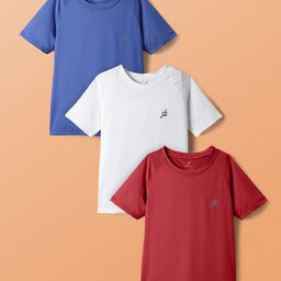 Pine Active Knit Half Raglan Sleeves Solid Color T-Shirts Pack of 3 - White Blue & Red-picture-41