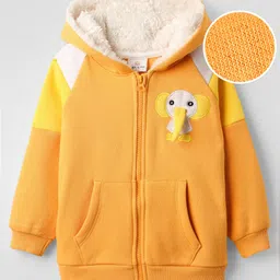 Mark & Mia Fleece Knit Full Sleeves Cut & Sew Hooded Sweatjacket with Elephant Applique - Lemon Yellow-picture-17