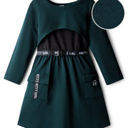 Hola Bonita Knit Solid Color Dress With Full Sleeves Jacket & Belt - Dark Green-picture-8