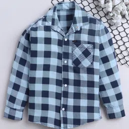 Fourfolds Cotton Blend Woven Full Sleeves Checked Shirt - Blue-picture-27