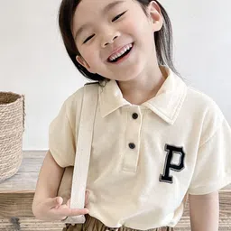 LULU & SKY Girls Other Striped Polo Collar Applique Relaxed Fit T-shirt image 3