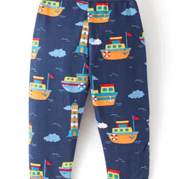 Babyhug Cotton Looper Knit Full Length Lounge Pant Boat Print - Blue image 2
