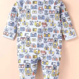 ToffyHouse Single Jersey Knit Full Sleeves Sleep Suit With Camera Print - Light Blue image 2