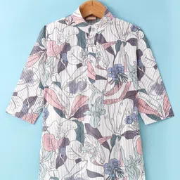 Ridokidz Full Sleeves Floral Printed Kurta & Pyjama Set - White & Grey image 2