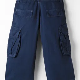 Olio Kids Cotton Woven Full Length Solid Color Trouser with Cargo Pocket - Navy Blue image 2