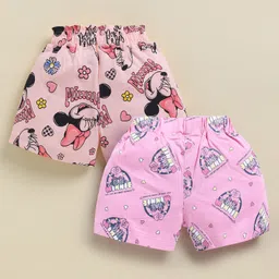 Biskid Cotton Knit Mickey & Friends Featuring Pack Of 2 Minnie Mouse Printed Shorts - Light Peach & Pink image 3