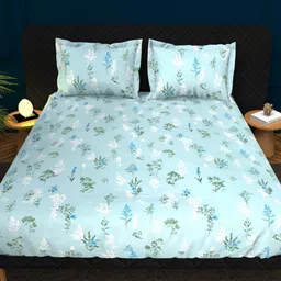 THE WHITE MOSS Blue & White Floral Cotton 210 TC King Bedsheet Set 2.75 m x 2.75 m-picture-9