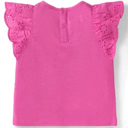 Babyhug Single Jersey Knit Frill Sleeves Top and Skirtwith Frill Detailing & Floral Print -Navy Blue & Pink image 3