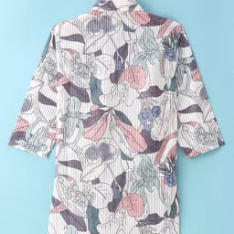 Ridokidz Full Sleeves Floral Printed Kurta & Pyjama Set - White & Grey image 3