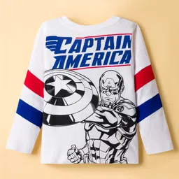 Honeyhap Marvel Single Jersey Knit Full Sleeves T-Shirt and Trackpants with Front and Back Captain America Graphics - Blue & White image 3