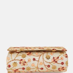 gaura pakhi Flloral Embroidered Sequinned Canvas Foldover Clutch image 5