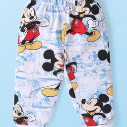 Babyhug Disney Cotton Knit Full Sleeves Night Suit with Mickey Mouse Graphics - White image 4