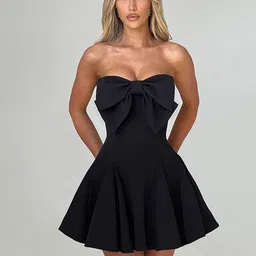 Outzidr Women Solid Bow Fit & Flare Mini Dress image 3