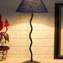 Devansh Blue & Black Textured Jute Zig Zag Table Lamp With Iron Base image 3