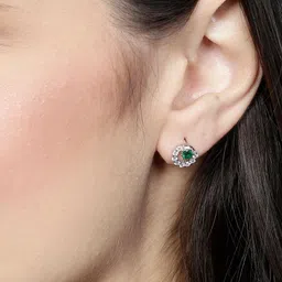 GIVA 925 Sterling Silver Rhodium Plated Emerald Green Halo Stud Earrings image 4