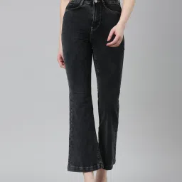 showoffff SHOWOFF Black Denim Flared Fit Mid Rise Jeans image 1