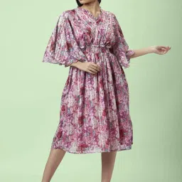 Honey by Pantaloons Dusty Pink & Purple Floral Print A-Line Dress image 1