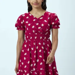 People by Pantaloons Red Floral Print A-Line Dress image 1