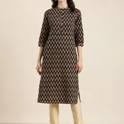 showoffff SHOWOFF Black Cotton Floral Print Kurta image 1