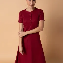 showoffff SHOWOFF Maroon Textured A Line Dress image 1