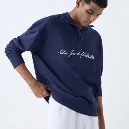 nuon men Nuon by Westside Navy Relaxed-Fit Cotton-Blend Quarter-Zip Sweatshirt-picture-42