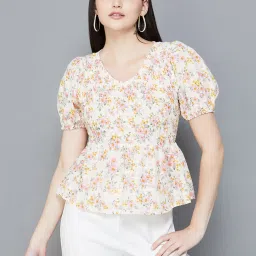 Code by Lifestyle Off-White Cotton Floral Print Top image 1