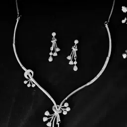 VOJ Silver Plated AD Stone Studded Designer Necklace With Earrings Set image 1