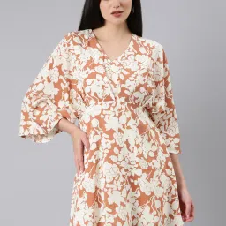 showoffff SHOWOFF Rust Floral Print A Line Dress image 1