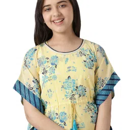 Aurelia Kids Light Yellow Floral Print Kaftan with Inner image 5