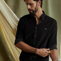 ANDAMEN Black Regular Fit Corduroy Shirt image 1