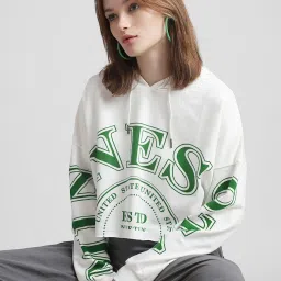 Only White Graphic Print Crop Hoodie image 1