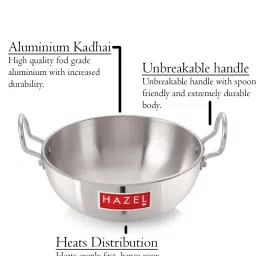 HAZEL Silver Aluminium Kadai (6000 ml) - Set of 1 image 3