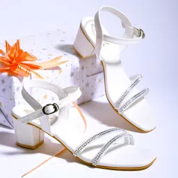 Shoetopia Women's White Ankle Strap Sandals image 1