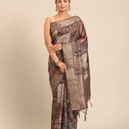 Mohey Fawn Art Silk Printed Saree With Unstitched Blouse image 1