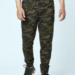 People by Pantaloons Olive Cotton Regular Fit Camouflage Joggers image 1