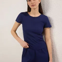 Trendyol Women Round Neck Pure Cotton Night Suit-image-13