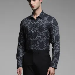 Jack & Jones Black Cotton Slim Fit Printed Shirt image 1
