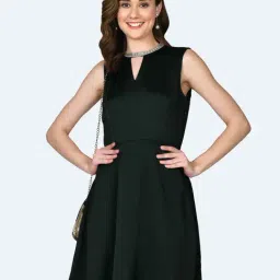 Zink London Dark Green Regular Fit A Line Dress-picture-22