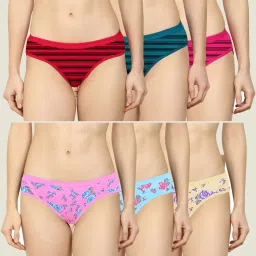 AROUSY Red & Pink Striped Hipster Panties - Pack Of 6 image 1