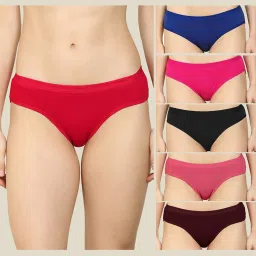AROUSY Black & Red Plain Hipster Panties - Pack Of 6 image 1
